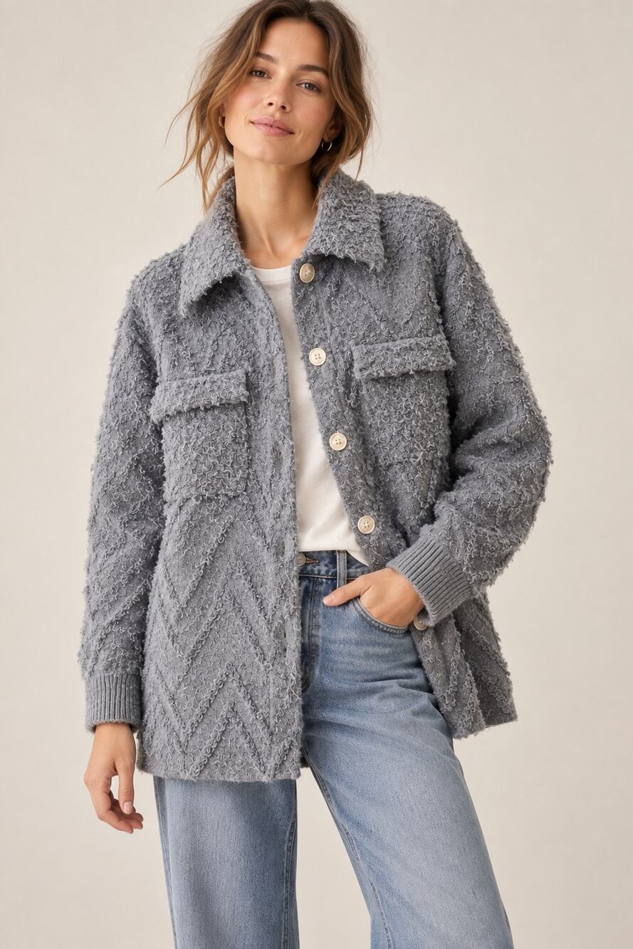 Anthropologie Flat White Gray Button-Up Knit Sweater Coat